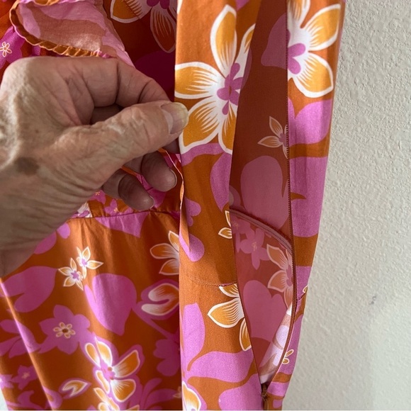 Warm Size 3 (L) Midi Floral Tiered Maxi Dress Bright Pink Lavender Orang… - Picture 10 of 12